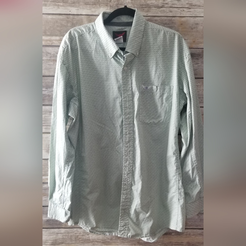 Relentless by Wrangler button down men's shirt, long sleeve, green blue pattern